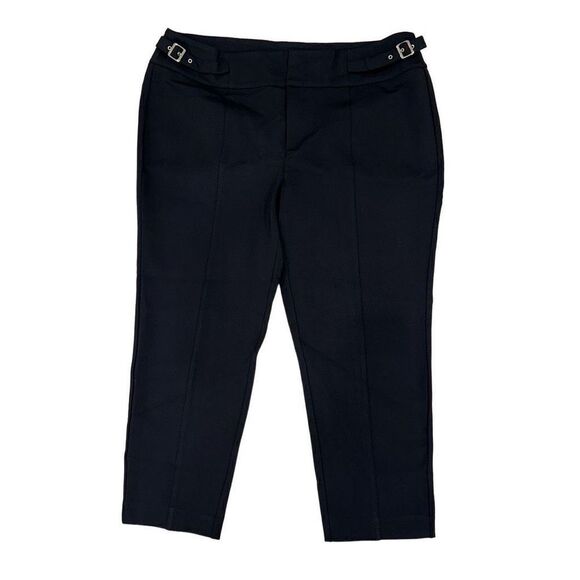 Catherine’s Curvy Collection Womens 1X Black Cropped Trouser Pants w Buckles - Picture 1 of 9